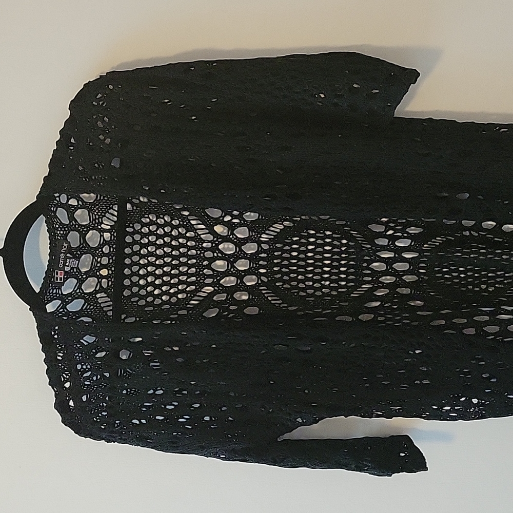 Boho bohemian fringe Stylish Embroidery Mesh Kimono coverup black
